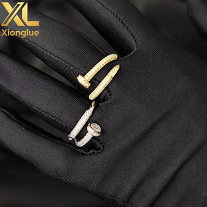 Hot Sale Copper Personalized Cuban <b>Ring</b> Nail Shape with Claw Setting Natural Round Stones Full Zircon Fashionable Jewelry Unisex - Product Image 3