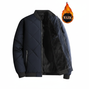 Veste épaisse en polaire chaude, veste matelassée décontractée à fermeture éclair avec col de baseball pour hommes pour l'automne et l'hiver pour hommes vestes matelassées - Product Image 1