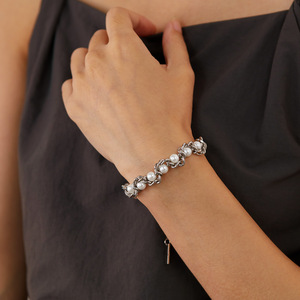 New Design Creative Fashion Jewelry Set Stainless Steel Chain Pearl Beaded <b>Bracelets</b> and Necklace Set for Women - Product Image 2
