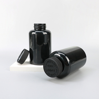 Bouteille ronde en PET noire de 250 cc, conteneur vide pour pilules avec bouchon résistant aux enfants pour liquides et autres médicaments - Marque QDR Modèle PET-R-150