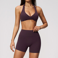 Nouvel ensemble de yoga d'été pour femme, col en V profond, effet push-up, contrôle du ventre, amincissant, pantalon 3/4, tenue de fitness