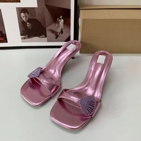 Escarpins Femme «QuiteS» Violet à Bout Carré, Sandales d'Été de Soirée, Talons Moyens à Fleur Diamant, Chaussures de Bureau Ouvertes, Vente Chaude