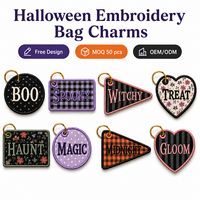 Sacs fourre-tout brodés personnalisés pour Halloween, breloques, porte-clés en tissu effrayant, étiquettes nominatives personnalisées, vente en gros, MOQ 50 pièces, direct usine