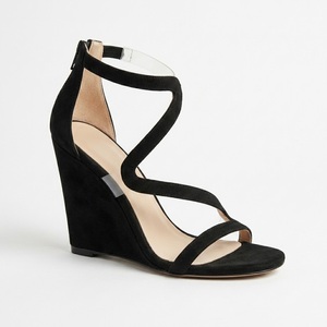 Sandales <span class=keywords><strong>compensées</strong></span> <span class=keywords><strong>noires</strong></span> en daim pour femme Kingdi, à bout ouvert, avec brides croisées et fermeture éclair arrière, talons hauts pour soirées et événements - Product Image 1