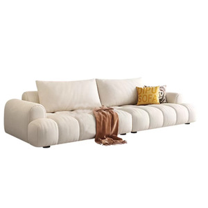 Nordic scratch resistant cat proof fabric cream puff <b>sofa</b> latex filled minimalist straight couch <b>for</b> small living room - Product Image 4