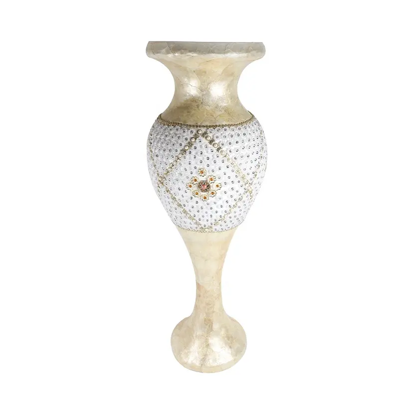 Fancy Home Decorative Gold White Shell Silver Glitters Resin Round Floor Flower Large Tall Vase 100cm