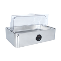 Commerciële rechthoekige elektrische chafing dish met droge verwarming, buffetwarmer van roestvrij staal met GN-pan en transparant deksel.