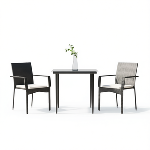 Set da Pranzo da Giardino in Rattan Nero per 2 Persone, Resistente alle Intemperie, Arredamento da Esterno in Stile Contemporaneo con Struttura in Metallo - Product Image 1