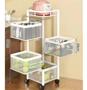Cesta de almacenamiento de metal de 4 capas con ruedas, estantes de carrito de fruta redondos cuadrados multigiratorios - Product Image 3