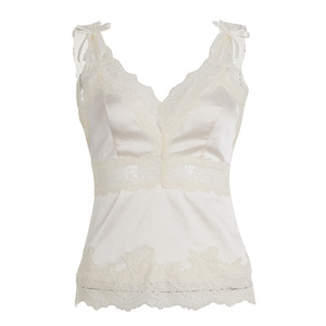 Camisola de Satén con Encaje y Lazo para Mujer, Top Corto, Elegante y Romántico - Product Image 1