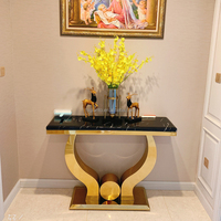 Table d'entrée moderne en acier inoxydable, meubles de salon pour villa et hôtel, table console colorée personnalisée avec cadre en métal et dessus en marbre
