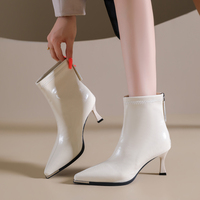 Bottines à bout pointu pour femmes, avec embout métallique, talon haut fin, en simili cuir, fermeture éclair arrière, bottes élastiques, 3 couleurs