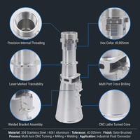 Boîtier de connecteur fileté multi-ports de précision CNC sur mesure en acier inoxydable 304 satiné brossé avec col hexagonal et filetage interne ODM