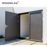Rogenilan Porte battante moderne ventilée et réglable en aluminium Portes battantes à double charnière en verre avec persienne en métal