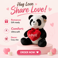 Peluche Ours Panda en Forme de Cœur avec Nœud Rouge, Tissu Super Doux, Anti-Stress, Cadeau pour la Saint-Valentin