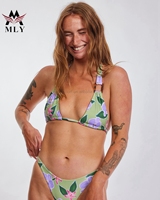 Diseño de moda Sexy Mujer Traje de baño Estampado floral brillante Tanga Bikini Traje de baño Estampado Bikini