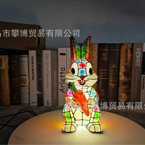 Lámpara Nocturna LED de Conejo con Mosaico Colorido y Zanahoria, Alimentación USB, Control Táctil, Decoración para el Hogar, Regalo - Product Image 3