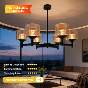 Black Farmhouse Multi-head LED Chandelier Clear Glass Shade Iron Pendant <b>Light</b> for Kitchen Island <b>Dining</b> Living Room Bedroom - Product Image 2