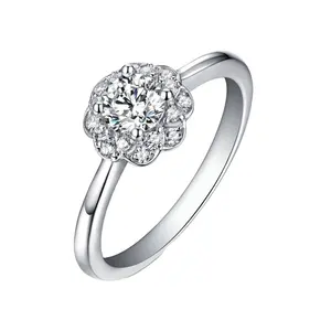 Anello di fidanzamento Vintage in argento Sterling con zirconi con montatura a polo 925 anelli con fiore solitario Halo