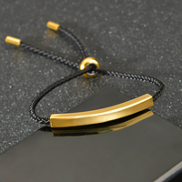 Bracelet personnalisé pour couple, plaqué or, avec barre gravée, réglable, en corde tressée, pour gravure