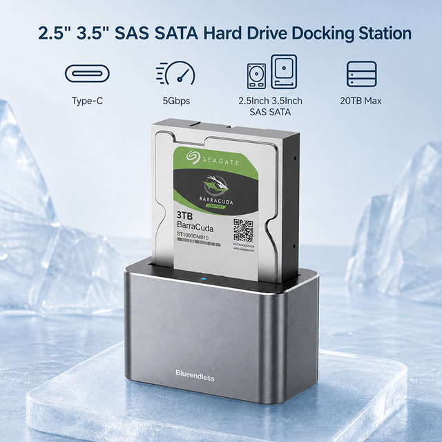 Aluminum Metal 2.5 Inch 3.5 Inch HDD Enclosure Singal Bay Tool Free SAS SATA HDD SSD Hard Drive Docking Station for Laptop