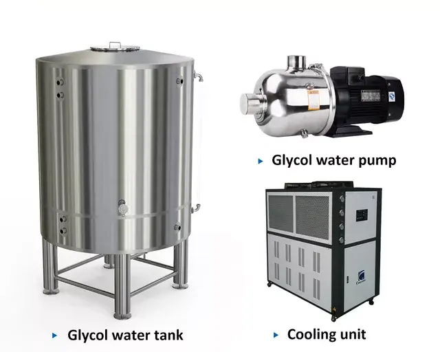 600L paslanmaz çelik 304 glikol su tankı Glycol soğutma sistemi bira fermantasyonu için chiller ile