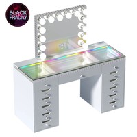 Fantastique ensemble de vanité cristal LED station de beauté avec lumières RVB coiffeuse intelligente avec miroir Bluetooth USB femmes fille cadeau