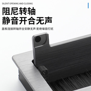 Caja de cables de aleación de aluminio, cubierta rectangular negra para orificios de escritorio con amortiguación para gestión de cables de oficina - Product Image 2
