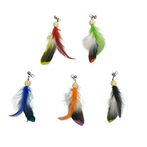 Jouet pour chat en plumes de fabrication artisanale avec têtes interchangeables, plumes colorées et réalistes, jouet interactif pour animaux de compagnie - Product Image 2