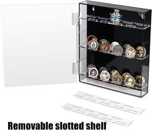 Vitrine moderne en acrylique pour pièces de monnaie avec 5 étagères transparentes et porte magnétique, conception personnalisée en usine pour médailles, jetons de <span class=keywords><strong>poker</strong></span>, épingles - Product Image 4