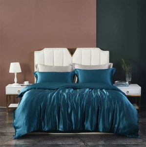 4 pièces <span class=keywords><strong>Noir</strong></span> Uni Satin Soie Ensembles de couverture de Lit 100% ensembles de Literie En Soie de mûrier - Product Image 6