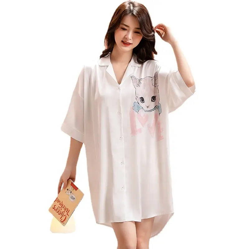 Women Soft Pajamas Long Sleeve Night Oversize Women's Sleepwear lounge wear nightdress