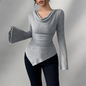 Maglione da donna lavorato <span class=keywords><strong>a</strong></span> <span class=keywords><strong>maglia</strong></span> transfrontaliero, lungo, casual, comodo, <span class=keywords><strong>con</strong></span> spalle scoperte e maniche <span class=keywords><strong>a</strong></span> farfalla, moderno, tinta unita, versatile - Product Image 3