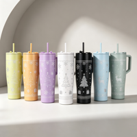 Gobelet isotherme de voyage en acier inoxydable 40 oz pour les fêtes de Noël, avec poignée et couvercle à paille, double paroi sous vide, pour café