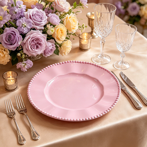 <span class=keywords><strong>Assiette</strong></span> de présentation <span class=keywords><strong>contemporaine</strong></span> en plastique PP réutilisable de 33 cm avec perles pour décorations de table de mariage ou de douche nuptiale - Product Image 6