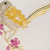 JAENONES Soldes Exceptionnelles Broche de Haute Qualité en Cuivre et Zircon, Motif Fleur, Branche et Oiseau de l'Annonciation, Broches Pie