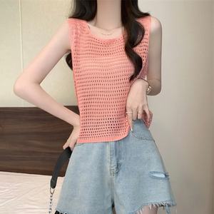 Pulls d'été pour femmes <span class=keywords><strong>Gilet</strong></span> blanc pour femmes sans manches <span class=keywords><strong>Crochet</strong></span> creux Sexy Hottie <span class=keywords><strong>Gilet</strong></span> tricoté Tops Bohemia - Product Image 3