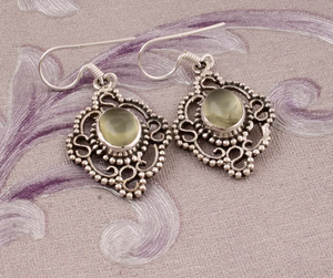 Antique <b>Silver</b> 925 Sterling Beautiful Wedding Earrings Good Quality Prehnite Gemstone <b>Hoop</b> Design for Party Gift - Product Image 3