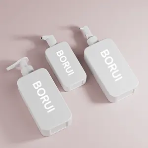 BORUI Factory HDPE Plastic Shampoo And Lotion Pump Bottles 250ml 350ml 500ml Square Skincare And Cosmetic Packaging Containers