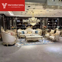 Französisches Sofa 1135 Kombination Europäisches Echtleder-Sofa Palast-Luxus-Villa Wohnzimmer Massivholz Champagner-Farbenes Sofa