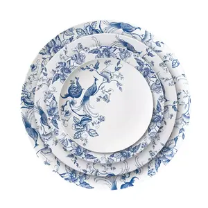 Sanzo Ceramic Ink Flowers And Birds Bone China Dish Plates Set For Wedding Event Tableware