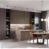 Ensemble complet de cuisine moderne en MDF sur mesure, avec îlot de rangement modulaire en bois, panneaux de porte en mélamine et tiroirs