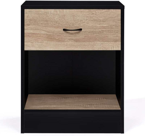 Set of 2 Modern Olga Bedroom <strong>Bedside</strong> <strong>Tables</strong> 1 Drawer Black MDF Niche <strong>Beech</strong> Effect Finish for Apartment Hotel Use Home Furniture - Product Image 4