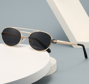 定制标志复古小椭圆形男士太阳镜棕色精神金框经典飞行员眼镜UV400时尚女士 - Product Image 2