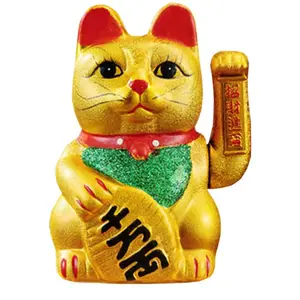 Grande Cenno di Ceramica Maneki Neko Gatto Fortunato, 7 "Fortunato Gatto Agitando Braccio Gatto di Porcellana Maneki Neko
