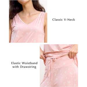 ชุดนอนผู้หญิงแบบกำหนดเอง ชุดเสื้อกล้ามและกางเกงขายาวผ้าใยไผ่ ชุดนอนนุ่ม 2 ชิ้น - Product Image 3