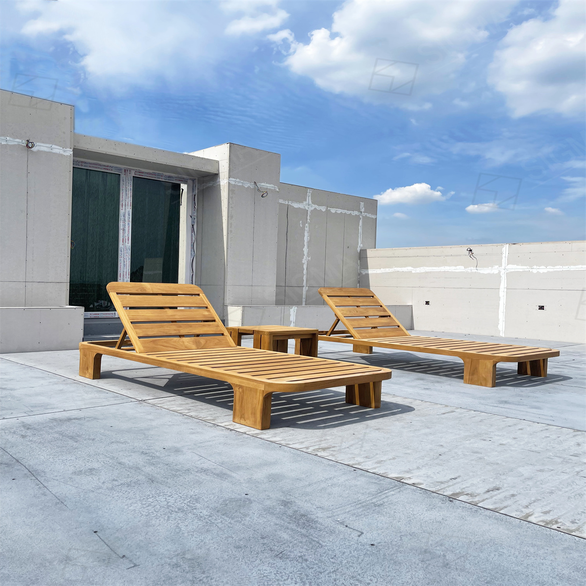 Factory Patio Teak Outdoor Furniture Modern Chaise Garden Furniture Set Luxury Solid Wooden Beach Sun Lounger