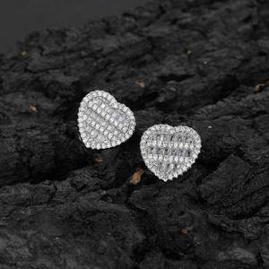 Fashionable Heart Shaped <b>Stud</b> Earring Gold Baguette Cubic Zirconia <b>Men</b> Women Hip hop Jewelry Best Gift - Product Image 6