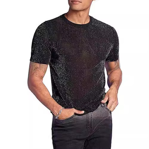New in top e T-Shirt Streetwear da <span class=keywords><strong>uomo</strong></span> Glitter Mesh trasparente girocollo a maniche corte T-Shirt lucide T-Shirt per <span class=keywords><strong>uomo</strong></span> donna - Product Image 1