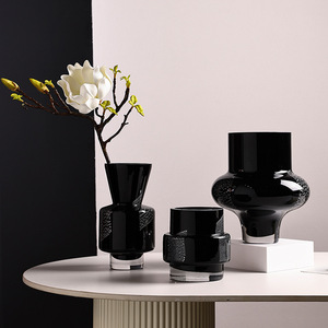 Jarrón de Vidrio Negro Soplado a Mano <span class=keywords><strong>BRAVO</strong></span>, Textura Plateada, Estilo Artístico Moderno y Lujoso, Jarrón Decorativo para el Hogar, Sala de Estar, Hotel - Product Image 2